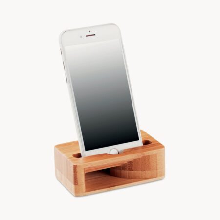 Soporte para móvil de bambú y amplificador del sonido