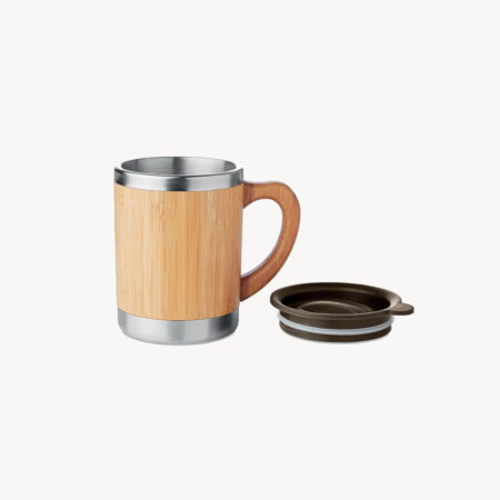 Taza de bambú y acero inoxidable con tapa