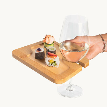 Plato de madera de bambú con soporte para copas